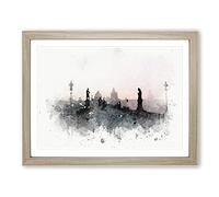 Charles Bridge In Prague In Abstract Modern Art Framed Print | A4 Oak Framed Wall Art | Ready to Hang | Abstract Cityscape Picture | Living Room Bedroom Lounge Office