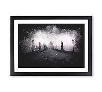Charles Bridge in Prague Paint Splash Framed Print | A2 Black Framed Wall Art | Ready to Hang | Modern Cityscape Picture | Living Room Bedroom Lounge Office