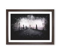 Charles Bridge in Prague Paint Splash Framed Print | A2 Walnut Framed Wall Art | Ready to Hang | Modern Cityscape Picture | Living Room Bedroom Lounge Office