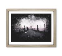 Charles Bridge In Prague Paint Splash Modern Art Framed Print | A4 Oak Framed Wall Art | Ready to Hang | Modern Cityscape Picture | Living Room Bedroom Lounge Office