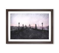 Charles Bridge in Prague Painting Framed Print | A2 Walnut Framed Wall Art | Ready to Hang | Modern Cityscape Picture | Living Room Bedroom Lounge Office