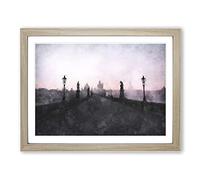 Charles Bridge In Prague Painting Modern Art Framed Print | A2 Oak Framed Wall Art | Ready to Hang | Modern Cityscape Picture | Living Room Bedroom Lounge Office