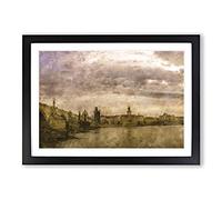 Charles Bridge in Prague Vol.1 Painting Framed Print | A2 Black Framed Wall Art | Ready to Hang | Modern Cityscape Picture | Living Room Bedroom Lounge Office