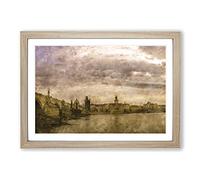 Charles Bridge in Prague Vol.1 Painting Framed Print | A2 Oak Framed Wall Art | Ready to Hang | Modern Cityscape Picture | Living Room Bedroom Lounge Office