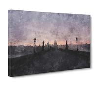 Charles Bridge In Prague Vol.2 Canvas Print | Gallery Wrapped 30mm Frame Wall Art | 30x20 inches | Ready to Hang | Contemporary Cityscape Picture | Living Room Bedroom Lounge Office