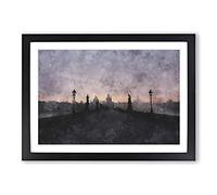 Charles Bridge in Prague Vol.2 Painting Framed Print | A2 Black Framed Wall Art | Ready to Hang | Modern Cityscape Picture | Living Room Bedroom Lounge Office