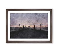 Charles Bridge in Prague Vol.2 Painting Framed Print | A2 Walnut Framed Wall Art | Ready to Hang | Modern Cityscape Picture | Living Room Bedroom Lounge Office