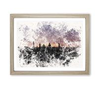 Charles Bridge In Prague Vol.2 Watercolour Modern Framed Print | A3 Oak Framed Wall Art | Ready to Hang | Modern Cityscape Picture | Living Room Bedroom Lounge Office