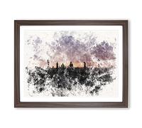Charles Bridge In Prague Vol.2 Watercolour Modern Framed Print | A3 Walnut Framed Wall Art | Ready to Hang | Modern Cityscape Picture | Living Room Bedroom Lounge Office