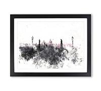 Charles Bridge In Prague Watercolour Modern Framed Print | A3 Black Framed Wall Art | Ready to Hang | Modern Cityscape Picture | Living Room Bedroom Lounge Office