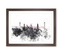 Charles Bridge In Prague Watercolour Modern Framed Print | A4 Walnut Framed Wall Art | Ready to Hang | Modern Cityscape Picture | Living Room Bedroom Lounge Office