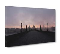 Charles Bridge Prague Czech Republic No.1 Canvas Print | Gallery Wrapped 30mm Frame Wall Art | 20x14 inches | Ready to Hang | Modern Cityscape Picture | Living Room Bedroom Lounge Office