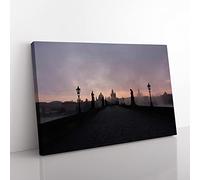 Charles Bridge Prague Czech Republic No.1 Modern Canvas Wall Art Print Ready to Hang, Framed Picture for Living Room Bedroom Home Office Décor, 60x40 cm (24x16 Inch)