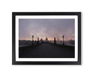 Charles Bridge Prague Czech Republic No.1 Modern Framed Print | A2 Black Framed Wall Art | Ready to Hang | Modern Cityscape Picture | Living Room Bedroom Lounge Office