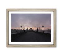 Charles Bridge Prague Czech Republic No.1 Modern Framed Print | A3 Oak Framed Wall Art | Ready to Hang | Modern Cityscape Picture | Living Room Bedroom Lounge Office