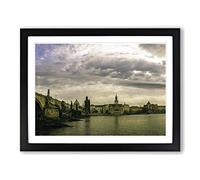 Charles Bridge Prague Modern Framed Print | A2 Black Framed Wall Art | Ready to Hang | Modern Cityscape Picture | Living Room Bedroom Lounge Office