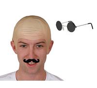 Charles Bronson Fancy Dress Costume Bald Cap Curly TASH Black Glasses