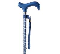 Charles Buyers - Engraved Adjustable Derby Walking Stick - Lightweight Aluminium, Wooden Handle - Blue Silver Polka Dot