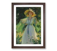 Charles C. Curran Lady in a Summer Garden Framed Print | A2 Walnut Framed Wall Art | Ready to Hang | Modern Floral Picture | Living Room Bedroom Lounge Office