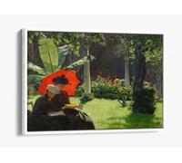 Charles Courtney Curran, 1889 - Afternoon in the Cluny Garden, Paris Canvas Floater Frame Print Picture Art - White Frame 36 inch wide x 24 inch high
