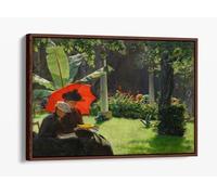 Charles Courtney Curran, 1889 - Afternoon in the Cluny Garden, Paris Canvas Floater Frame Print Picture Art - Walnut Frame 30 inch wide x 20 inch high