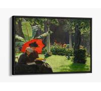 Charles Courtney Curran, 1889 - Afternoon in the Cluny Garden, Paris Canvas Floater Frame Print Picture Art - Black Frame 36 inch wide x 24 inch high