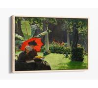 Charles Courtney Curran, 1889 - Afternoon in the Cluny Garden, Paris Canvas Floater Frame Print Picture Art - Light Oak Frame 24 inch wide x 16 inch high