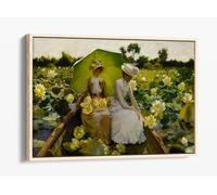 Charles Courtney Curran - Lotus Lilies Canvas Floater Frame Print Picture Art - Light Oak Frame 12 inch wide x 8 inch high