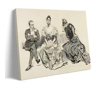 Charles Dana Gibson Determined Woman Print - Victorian Era Wall Art Featuring Three Elegantly Attired Figures in A Classic Black And White Illustration Wall Art Painting Canvas Gift Living Room Prints