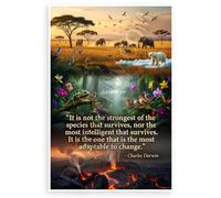 Charles Darwin "It Is Not the Strongest... Most Adaptable to Change" Wildlife Evolution Inspirational 12x18 US Made Poster