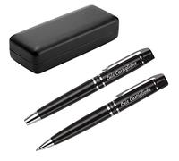 Charles Dickens® Santana Metal Writing Set Stationery with Engraving - Twist Ballpoint Pen Rollerball Pen Black Refill - Birthday Gift with Gift Box