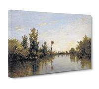 Charles Francois Daubigny banks of the River Seine Canvas Print | Gallery Wrapped 30mm Frame Wall Art | 20x14 inches | Ready to Hang | Classic Landscape Picture | Living Room Bedroom Lounge Office