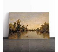 Charles-Francois Daubigny Banks of The River Seine Canvas Print | Gallery Wrapped 30mm Frame Wall Art | 20x14 inches | Ready to Hang | Modern Landscape Picture | Living Room Bedroom Lounge Office