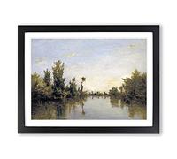 Charles Francois Daubigny banks of the River Seine Classic Painting Framed Wall Art Print, Ready to Hang Picture for Living Room Bedroom Home Office Décor, Black A4 (34 x 25 cm)
