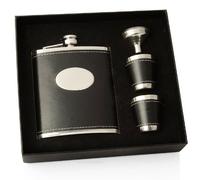 Charles Hendon Personalised Black 7oz Hip Flask as a Gift Set or On It's Own - Engraved Corporate Gifts (Gift Set)