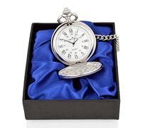 Charles Hendon Personalised Engraved Pocket Watch with Roman Numbers and Spare Battery Gold or Silver, with Satin Box or Without, with Free Engraving (PW Roman Silver Boxed)