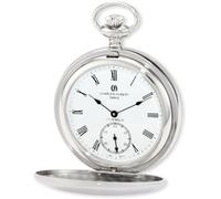 CHARLES-HUBERT PARIS 3908-WR Premium Collection Stainless Steel Satin Finish Double Hunter Case Mechanical Pocket Watch, Silver, Mechanical