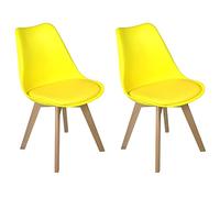 Charles Jacobs 2 x Modern Style Dining Chairs With Solid Beech Legs - Yellow