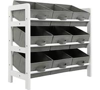 Charles Jacobs 3 Tier Toy Storage Unit with 9 Fabric Boxes for Kids Bedroom (Grey)
