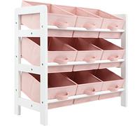 Charles Jacobs 3 Tier Toy Storage Unit with 9 Fabric Boxes for Kids Bedroom (Pink)