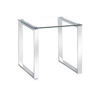 Charles Jacobs Clear Glass Side End Table with Mirrored Finish Chrome Legs for Living Room Lounge