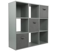 Charles Jacobs Grey 9 Cube Storage Shelving Unit + 3 Grey Fabric Drawers