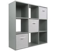 Charles Jacobs Grey 9 Cube Storage Shelving Unit + 3 White Fabric Drawers