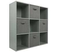 Charles Jacobs Grey 9 Cube Storage Shelving Unit + 4 Grey Fabric Drawers