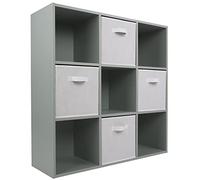 Charles Jacobs Grey 9 Cube Storage Shelving Unit + 4 White Fabric Drawers