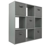 Charles Jacobs Grey 9 Cube Storage Shelving Unit + 5 Grey Fabric Drawers