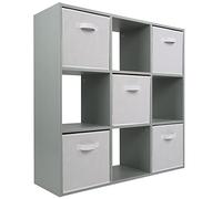 Charles Jacobs Grey 9 Cube Storage Shelving Unit + 5 White Fabric Drawers