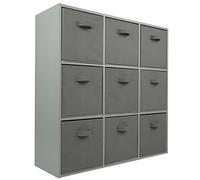 Charles Jacobs Grey 9 Cube Storage Shelving Unit + 9 Grey Fabric Drawers