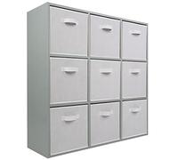 Charles Jacobs Grey 9 Cube Storage Shelving Unit + 9 White Fabric Drawers