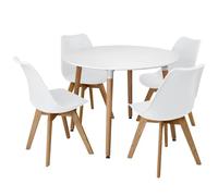 Charles Jacobs White Circular Dinner Table Set with 4 Dining Chairs - White